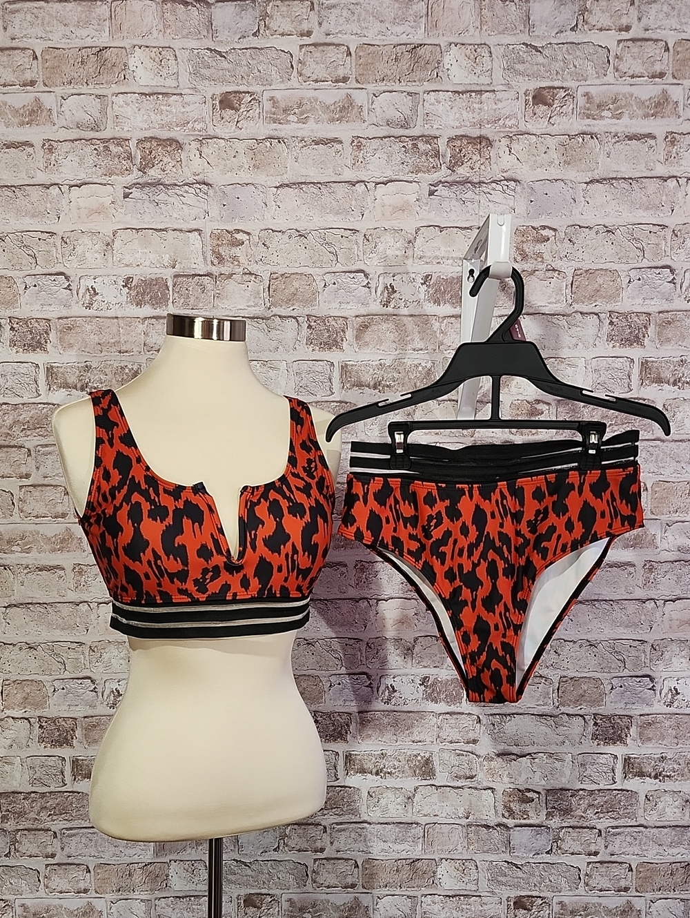 Source Unknown Red Leopard Print Bikini with Black Trim